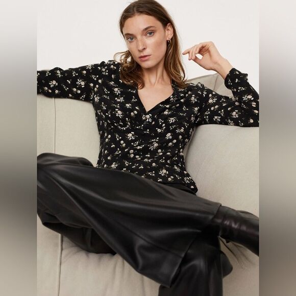 MANGO Women's Floral-Print Flowy Blouse in Black Size 16 - Picture 4 of 10